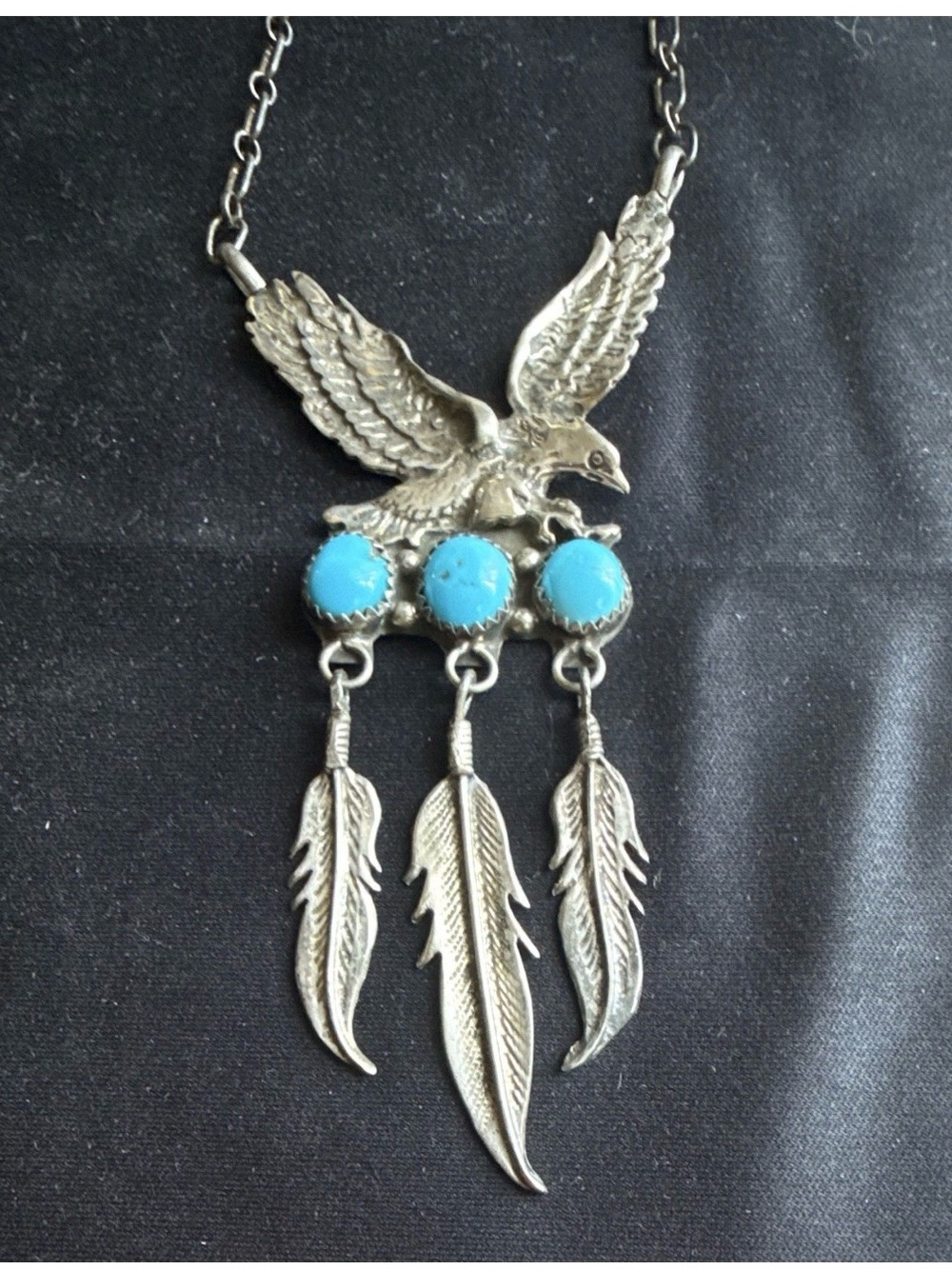 Sterling Silver Eagle Pendant Necklace with Turquoise Stones - Women Jewelry